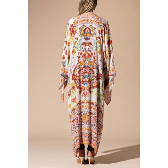 Colorful Vibrant Delphi Floral Paisley Open Wrap Duster Kimono Top One Size - Picture 8 of 9